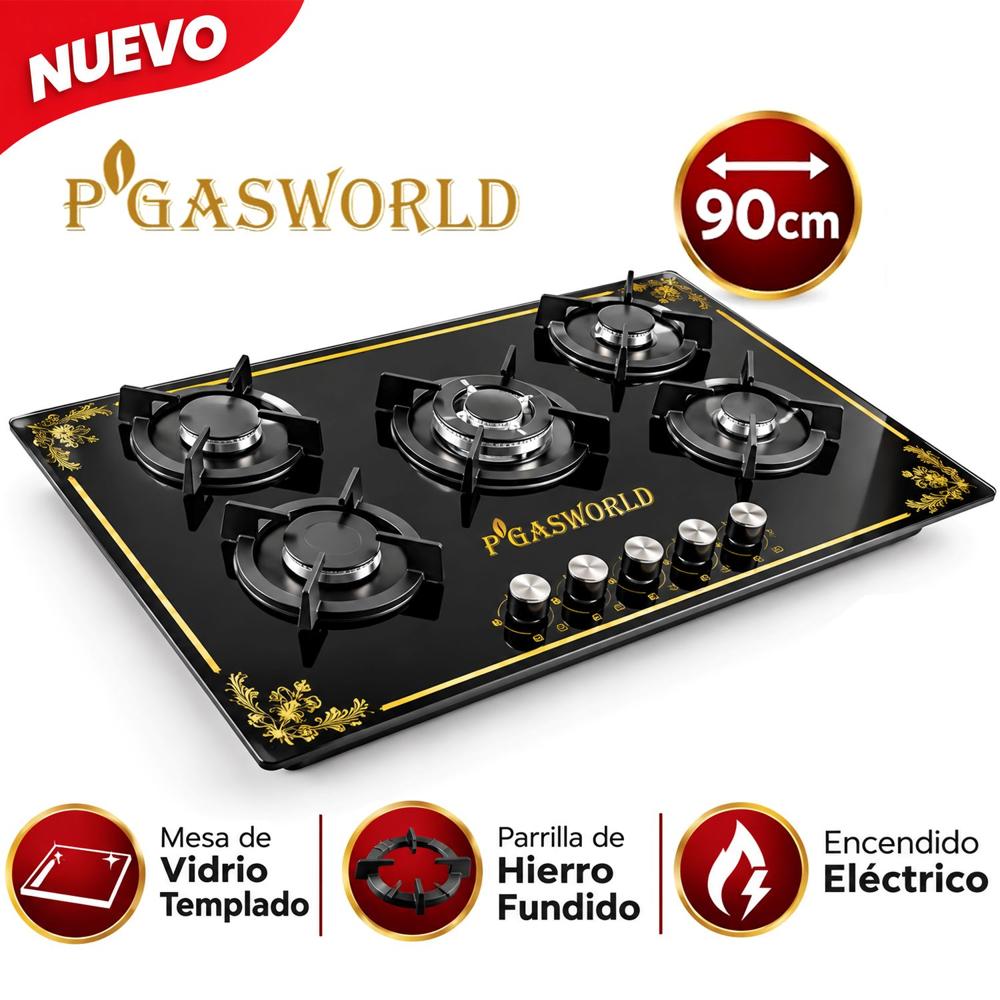 Cocina Empotrable  PGas 5 Quemadores Vidrio Templado 90cm  PGZ-5920