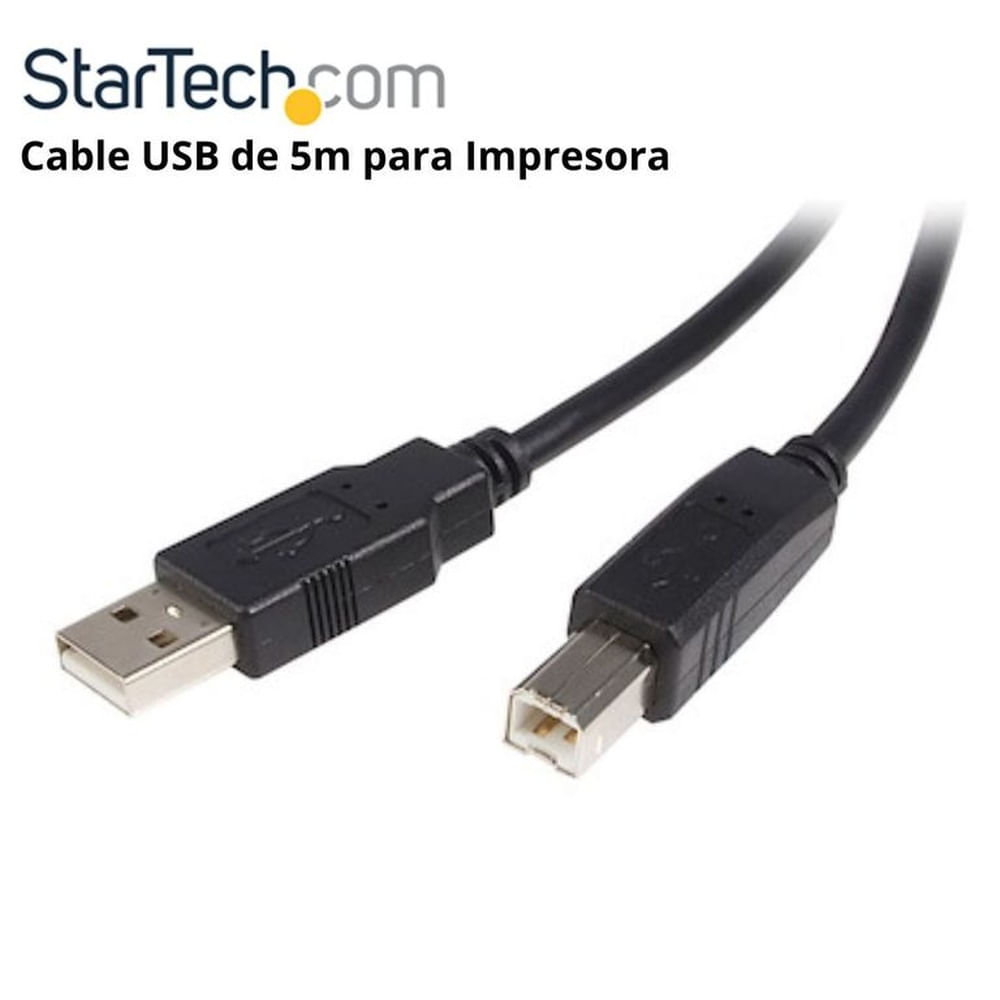 Cable USB de 5m para Impresora - 1x USB A Macho - 1x USB B M