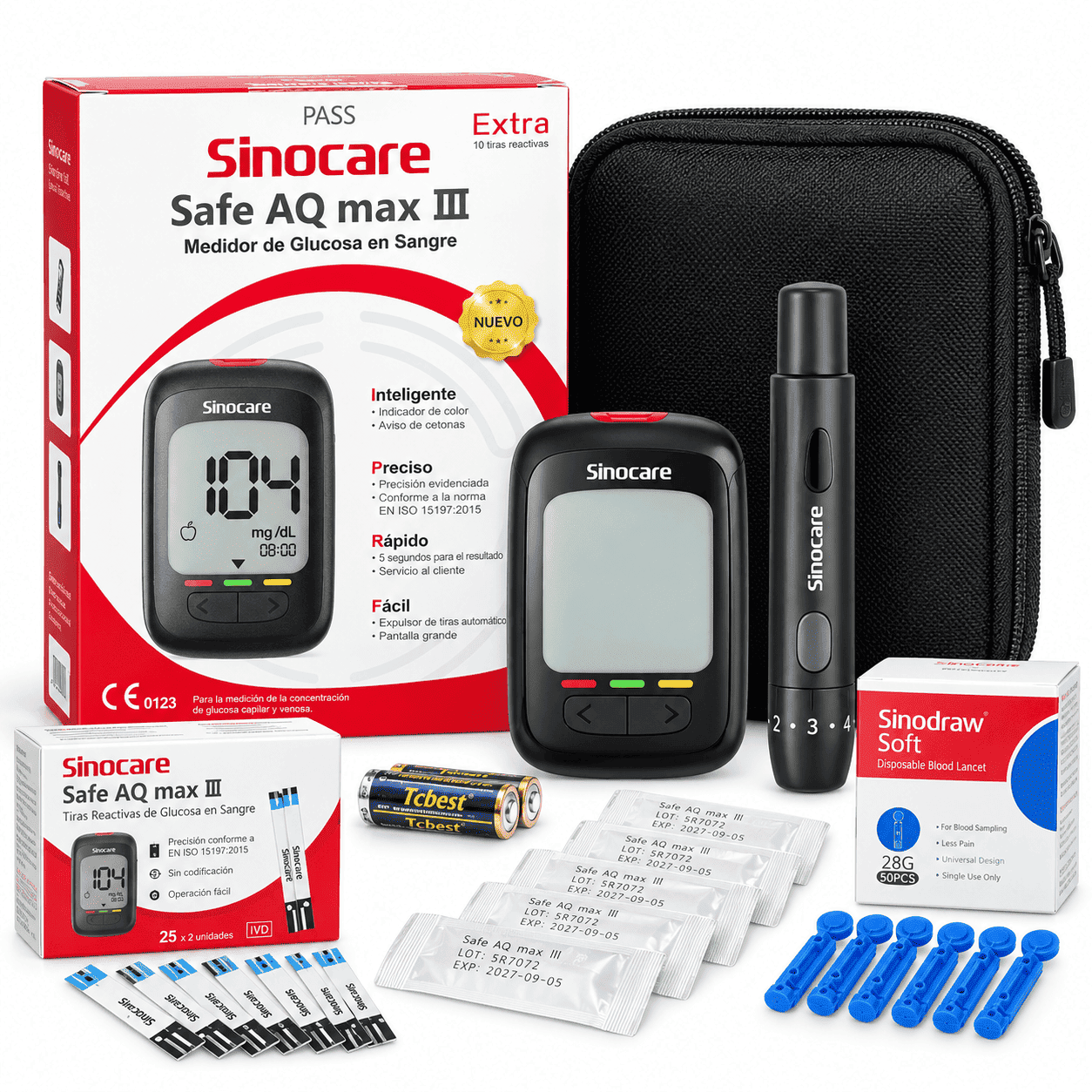 Kit Glucómetro Sinocare Safe AQ Max III 60 Tiras - 60 Lancetas