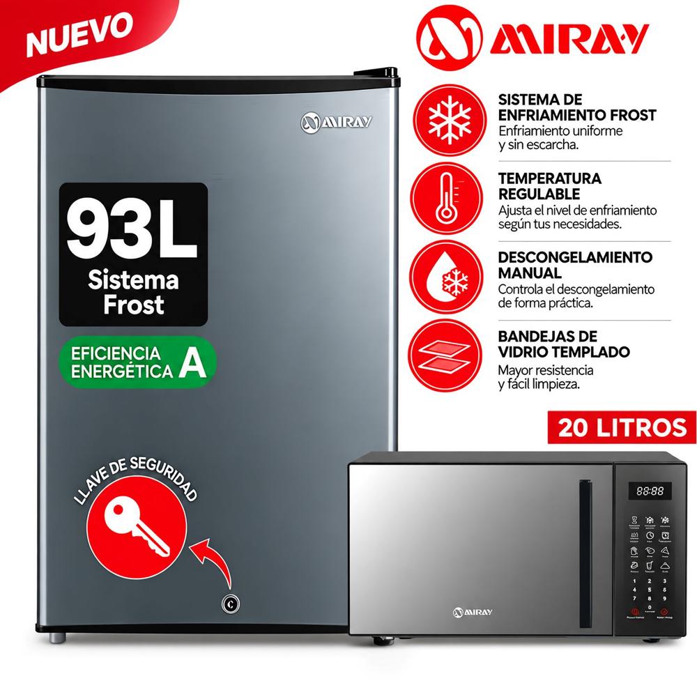 Combo Frigobar-Refrigeradora RM-96M 93L  + Horno Microondas HMM-205N 20L