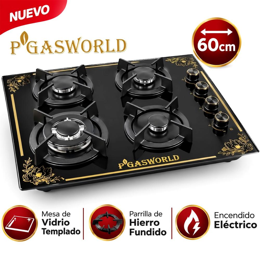 Cocina Empotrable  PGas 4 Quemadores Vidrio Templado 60cm  PGZ-5720