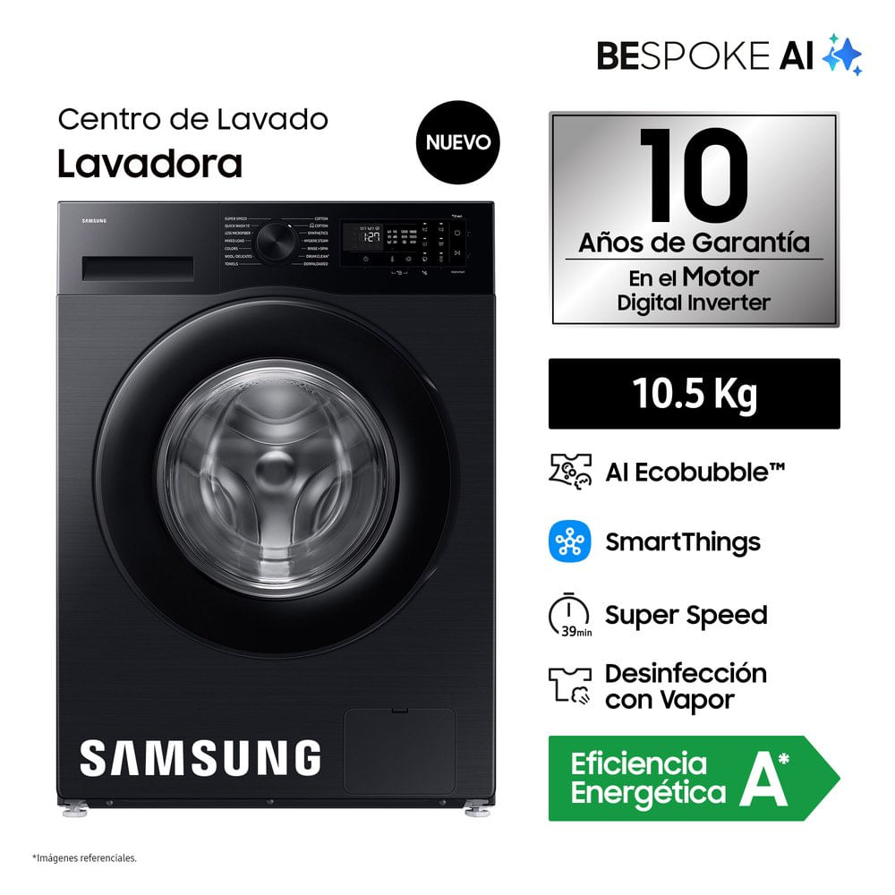 Lavadora Samsung Bespoke AI 10.5Kg WW10DG5U34ABPE Negra