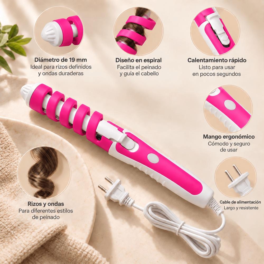Onduladora de Cabello 19 mm Rizador Eléctrico para Rizos y Ondas Color Rosado