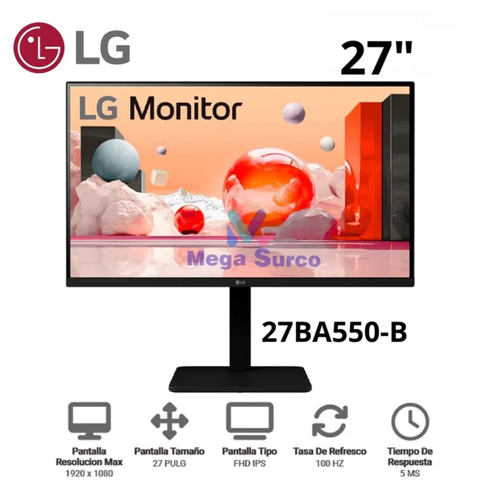 MONITOR LED LG 27 IPS 27BA550-B 100HZ FHD 1HDMI 1DP 1VGA 4USB