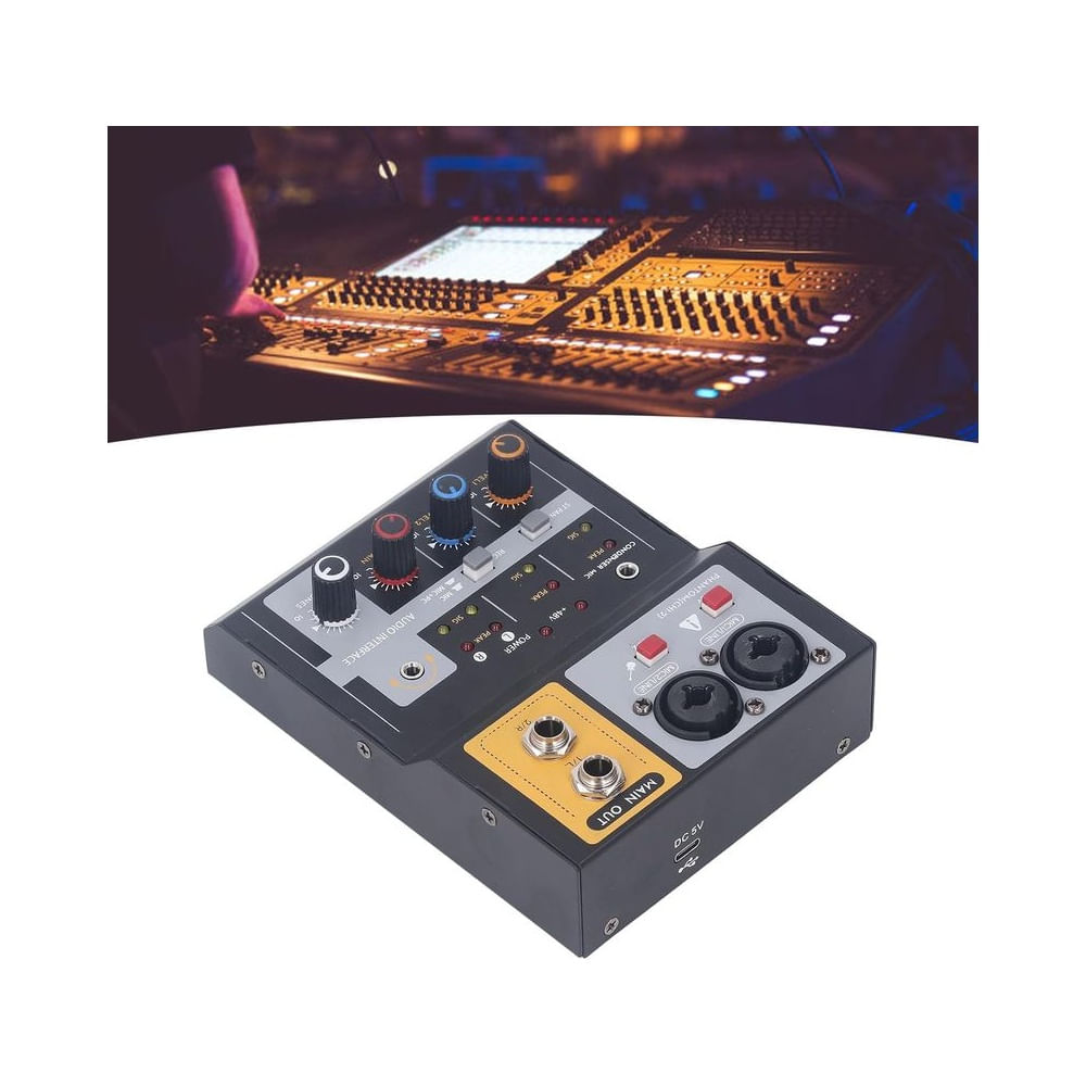 Mezclador de Audio Compacto 2 Canales Interfaz USB y Alimentación 48V Grabación Producción Musical