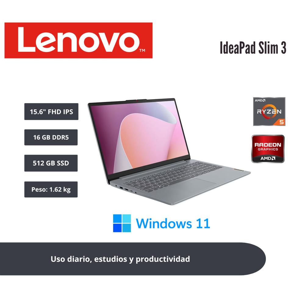 LAPTOP LENOVO IDEAPAD SLIM 3 15.6 FHD IPS RYZEN 5 7520U 16GB LPDDR5 512GB SSD