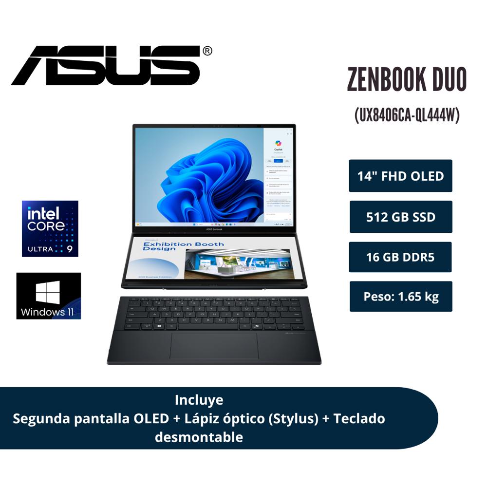LAPTOP ASUS ZENBOOK DUO 14 FHD OLED TÁCTIL DUAL SCREEN CORE ULTRA 9 285H 16GB LPDDR5X 512GB SSD