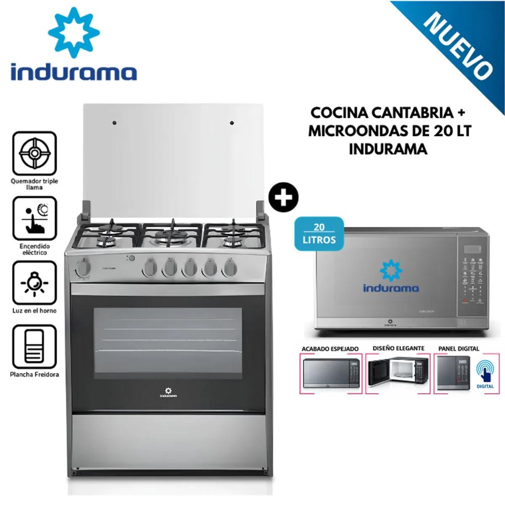 Cocina a Gas INDURAMA 5 Quemadores Cantabria QZ Croma y Microondas indurama de 20 L