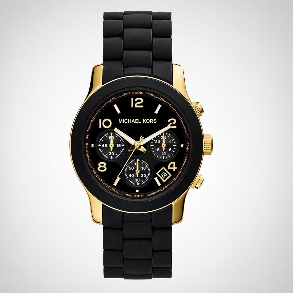 RELOJ MICHAEL KORS RUNWAY CRONOGRAFO NEGRO SILICONA Y ACERO INOXIDABLE
