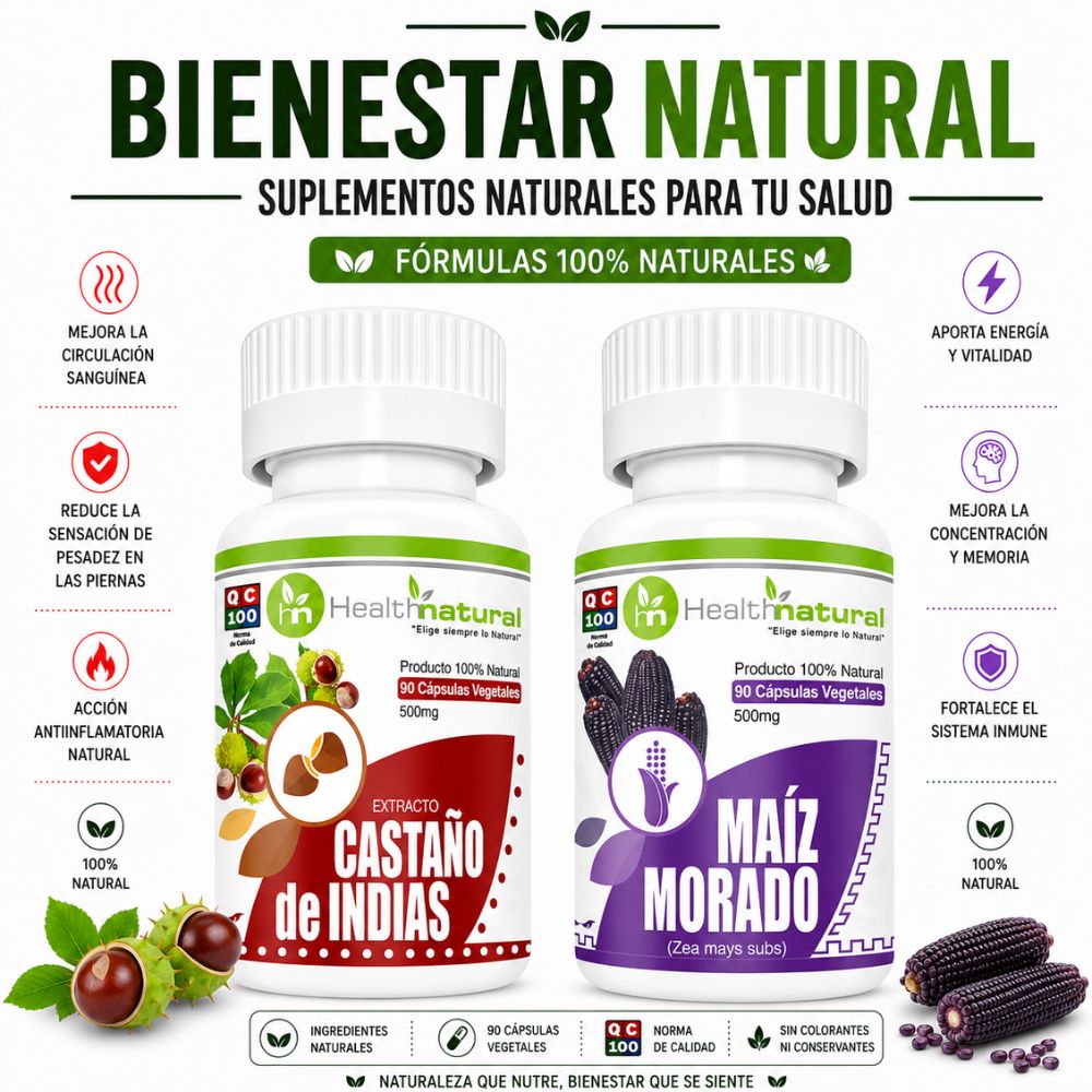 CASTAÑO INDIAS HEALTHNATURAL 500MG Y MAIZ MORADO HEALTHNATURAL 500MG