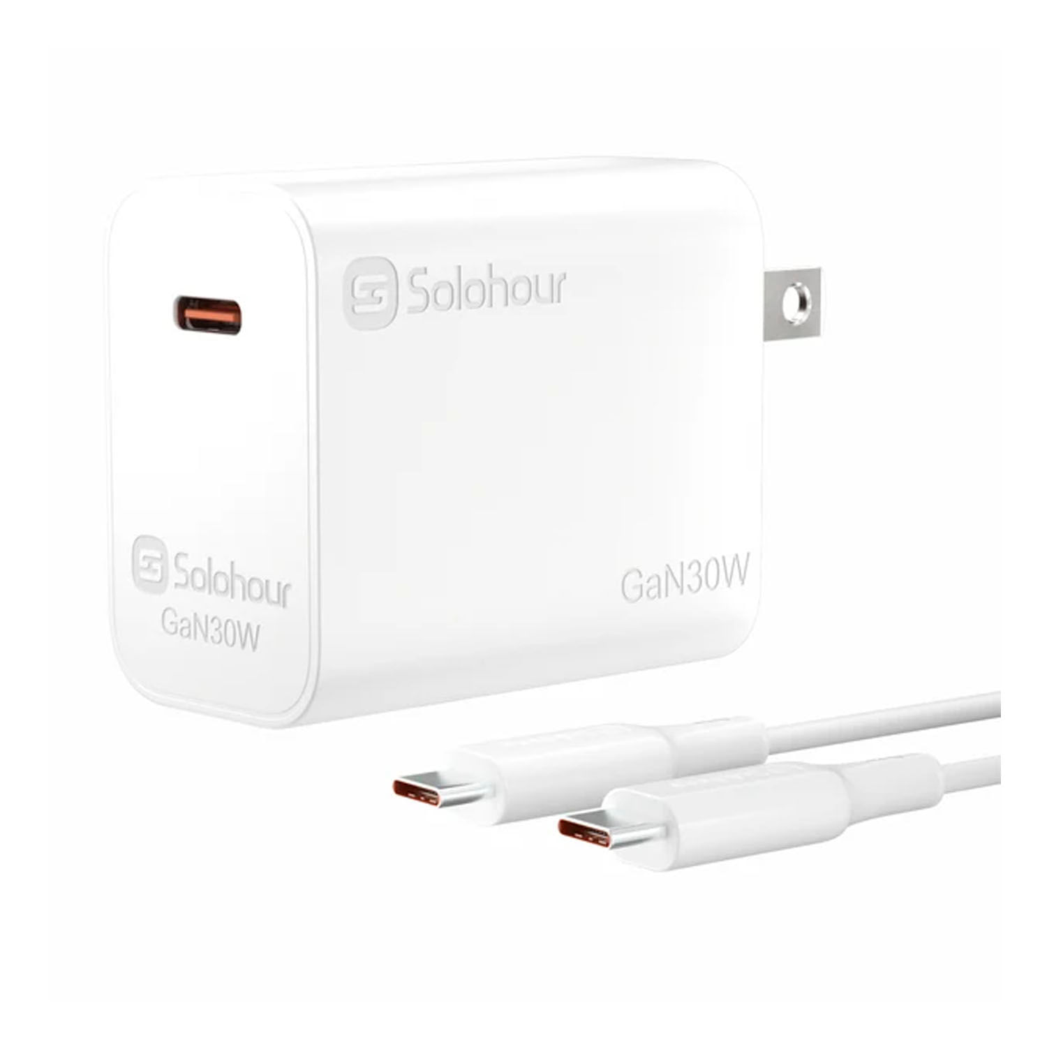 Cargador Rápido Solohour GaN 30W Blanco con Cable Type-C