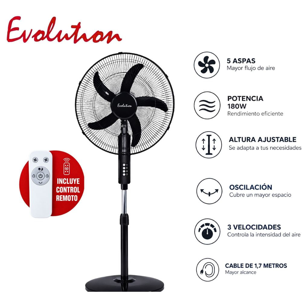 Ventilador pedestal Evolution FS45M1R 18' 180W con Control Remoto