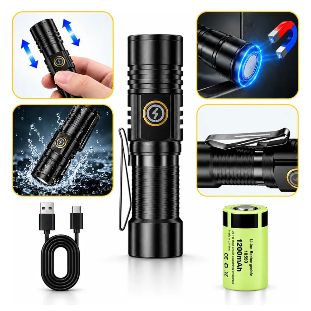 Mini Linterna Cafini Recargable Usb-c 2000 Lúmenes 30w