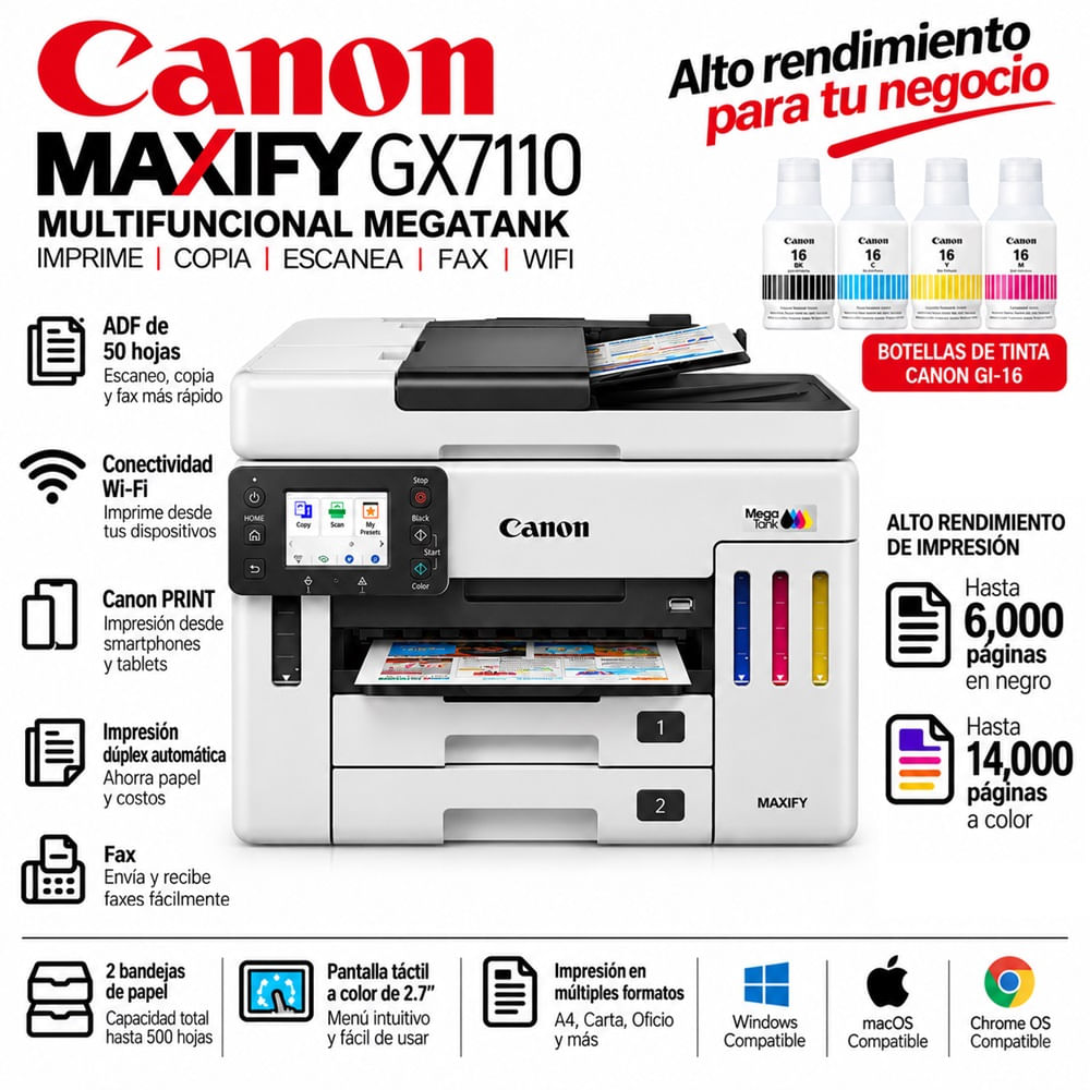 Impresora Canon Maxify GX7110 Multifuncional Wifi ADF