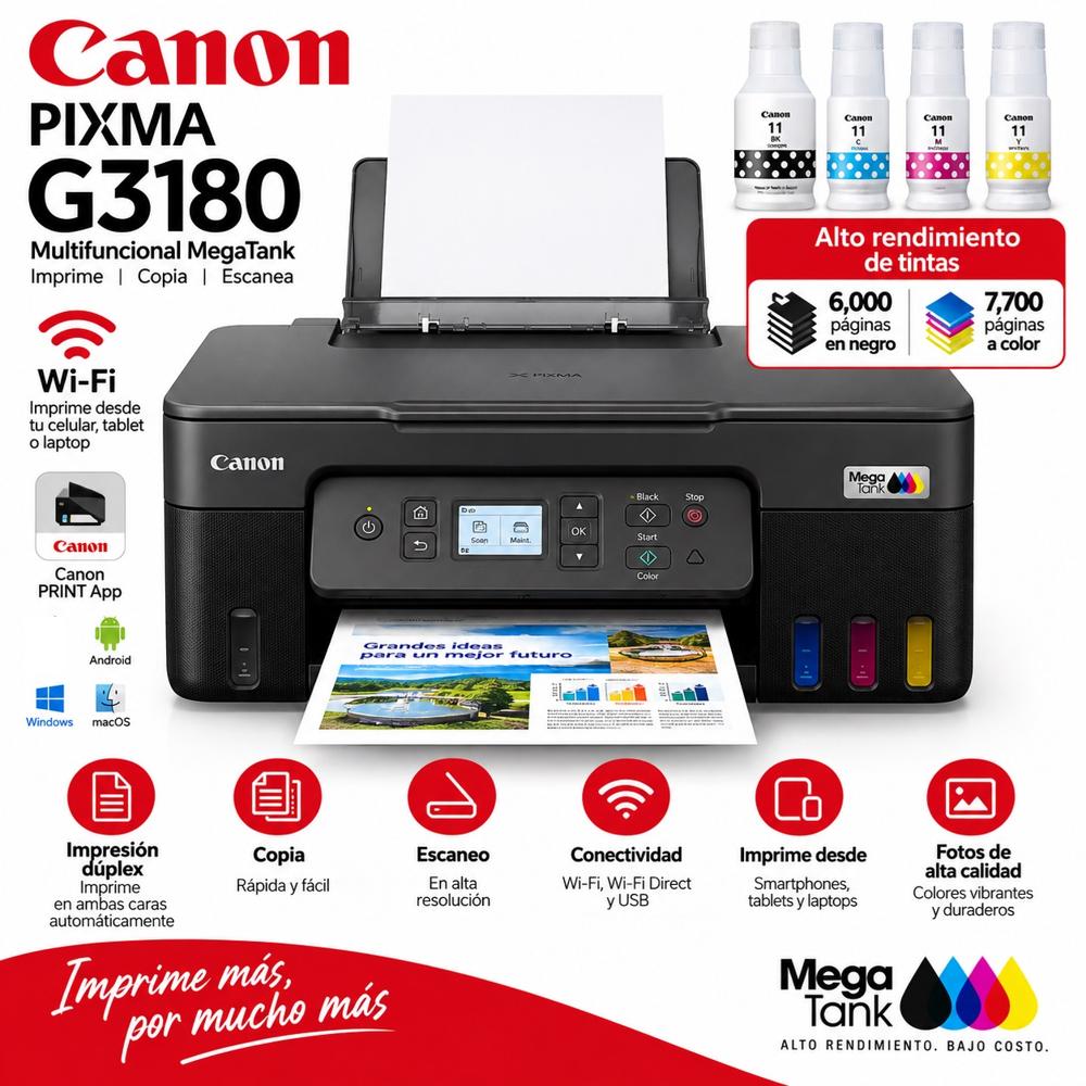 Impresora Canon Pixma G3180 Multifuncional Dúplex Wifi