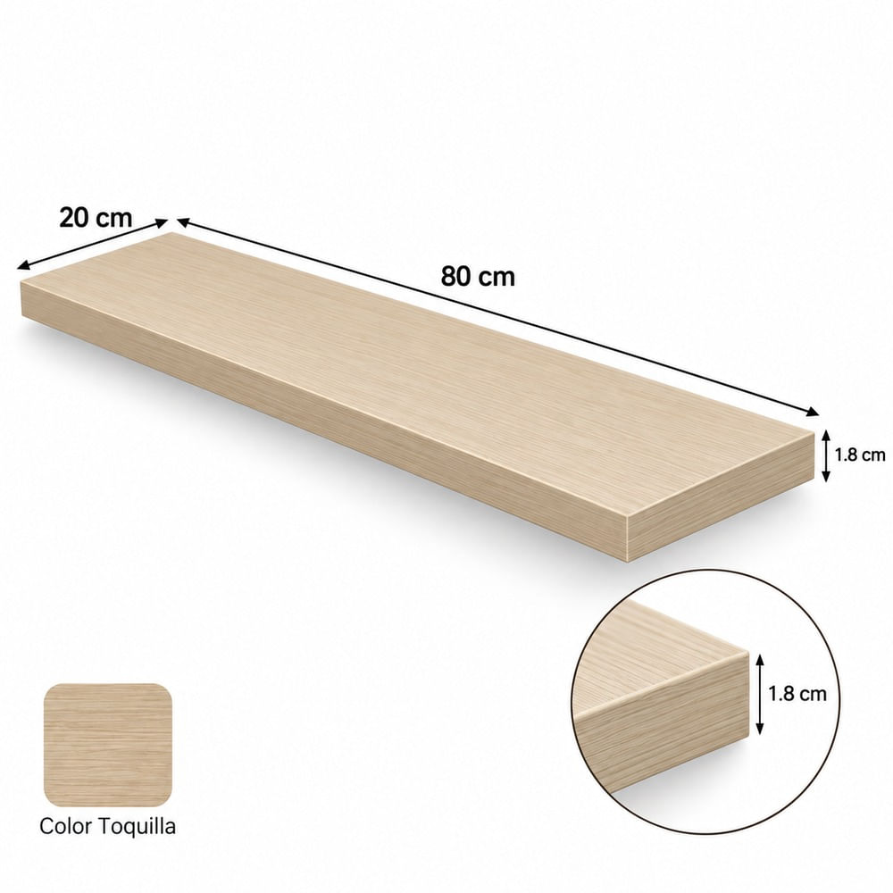 Repisa flotante de 80x20x1.8 cm Toquilla de melamine