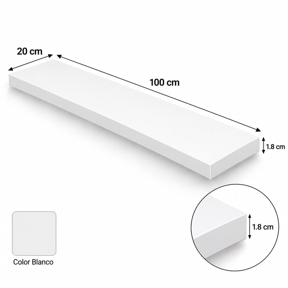Repisa flotante de 100x20 de melamine Blanco