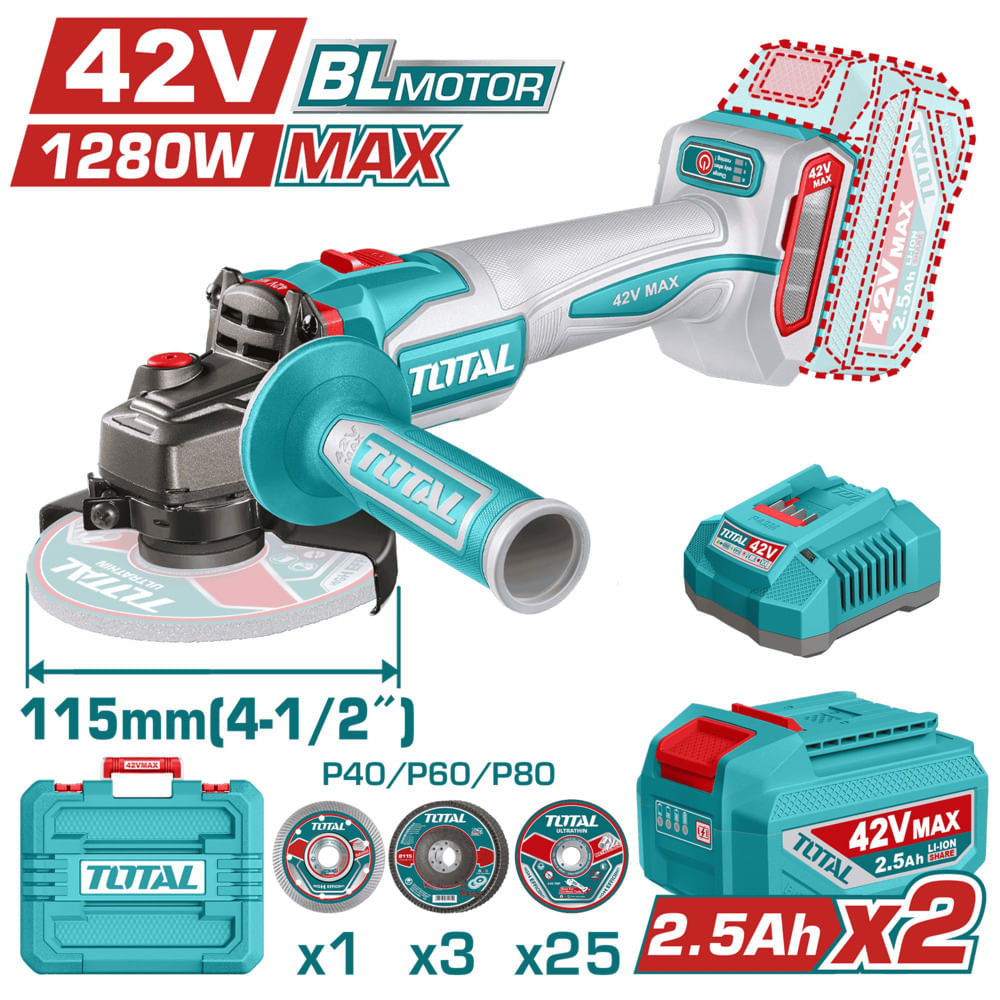 AMOLADORA 42V BLMOTOR 3000-6500-10000RPM 115MM M14 1280WMAX 