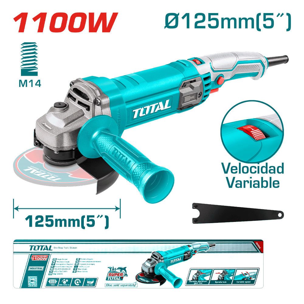 AMOLADORA ANGULAR 5 PULG 125MM 1100W M14 5000-12000RPM MANGO