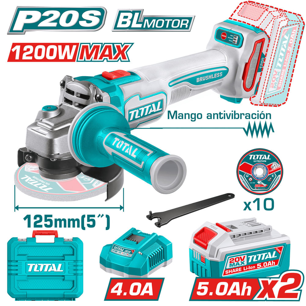 AMOLADORA 20V BL 3000-9000RPM 125MM M14 1200W ANTI-VIBRACION