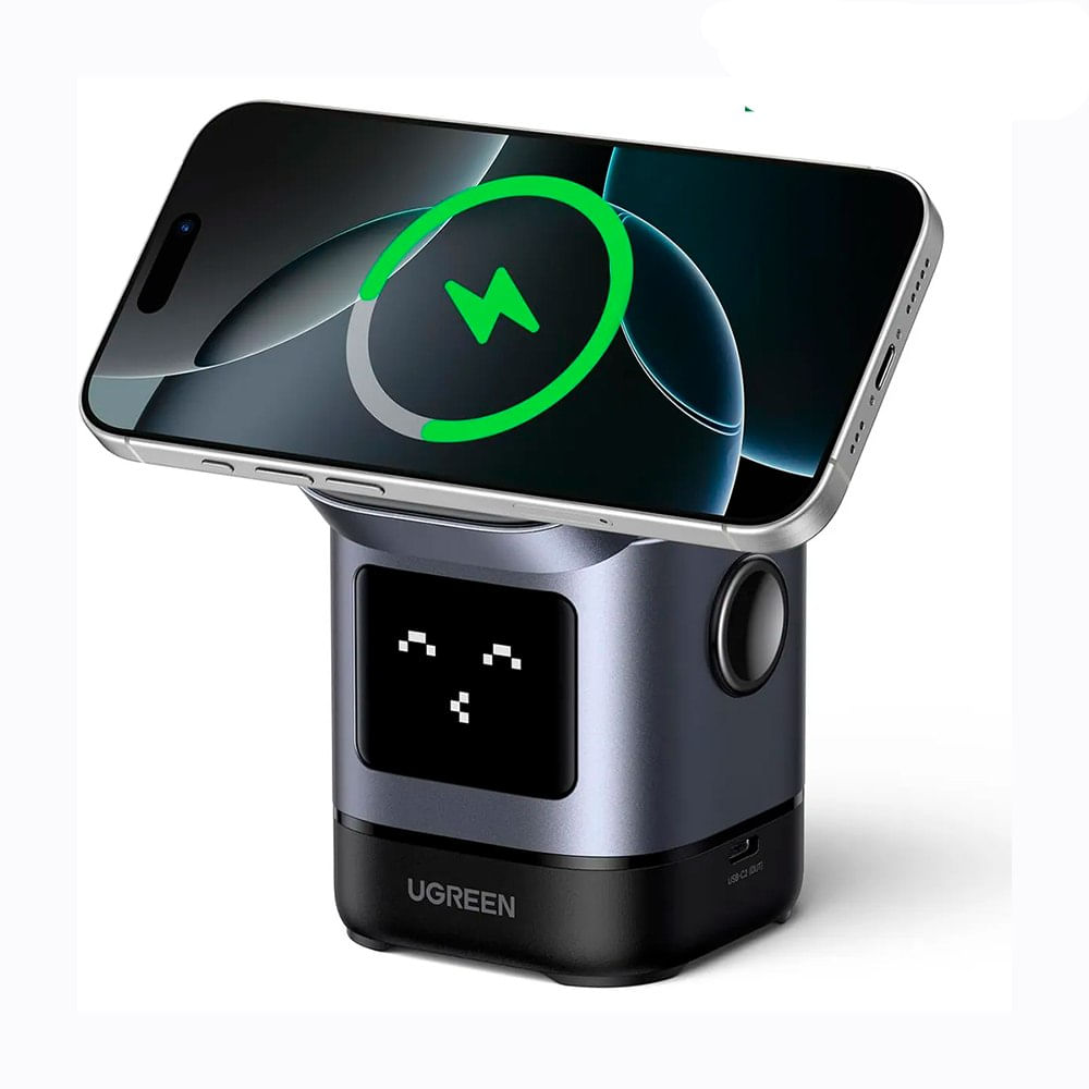 Estación de Carga Inalámbrica 2 en 1 UGREEN Uno 15W Qi2 MagSafe Pantalla Robot Ajustable 45775