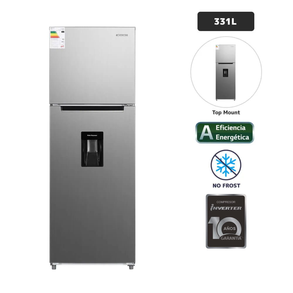 Refrigeradora BLACKLINE 331L No Frost TM 340L-INV Inox