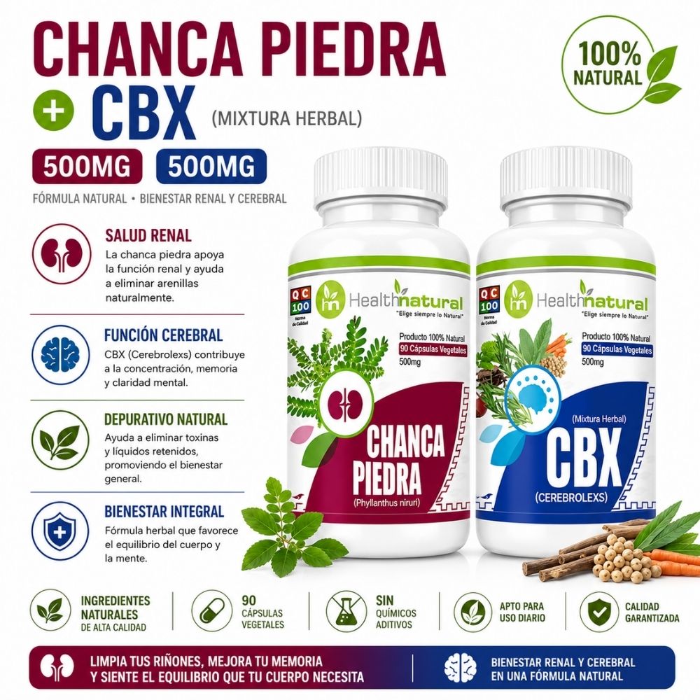 CHANCA PIEDRA HEALTHNATURAL Y CBX CEREBROLEXS HEALTHNATURAL 500MG