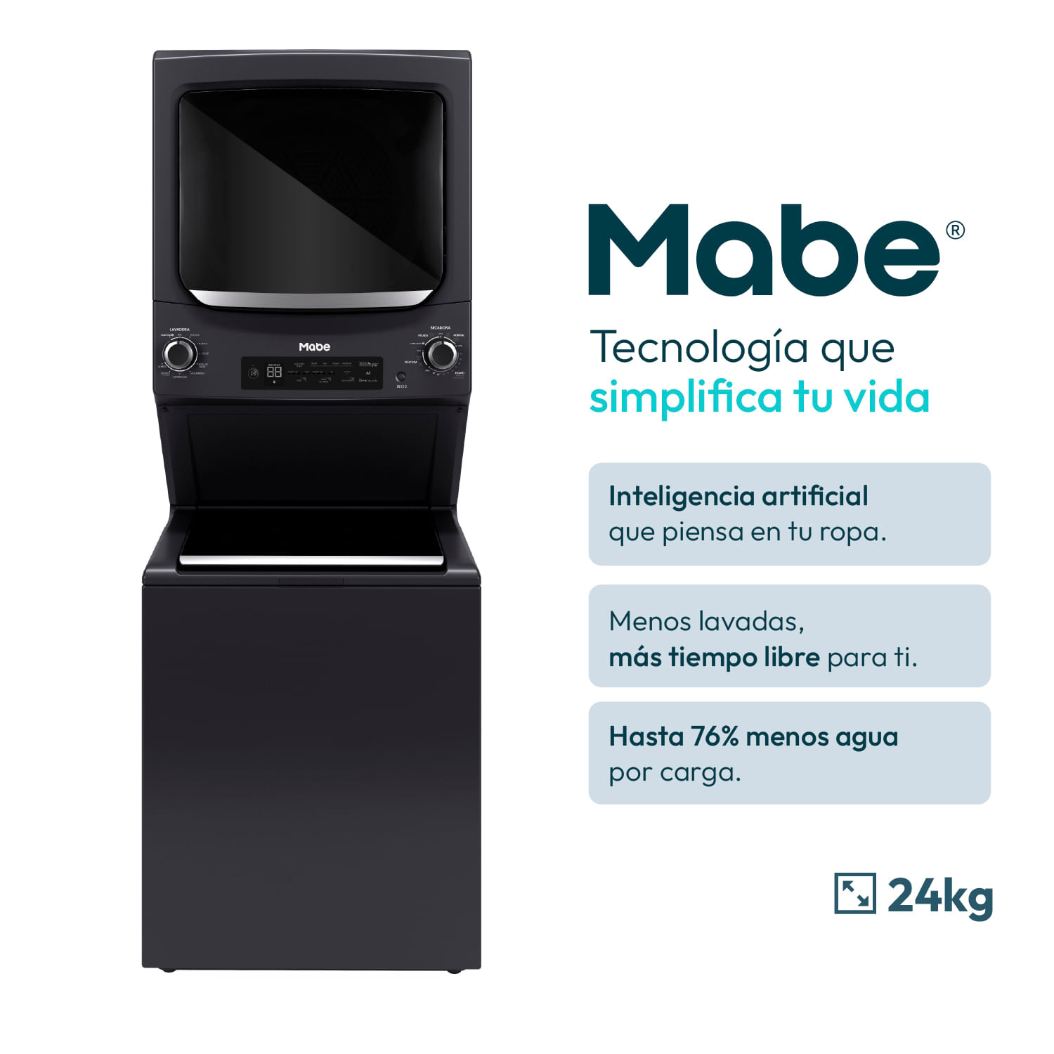 Centro de Lavado Mabe Premium Gas 24KG MCLP2440PPDG0 Diamond Gray