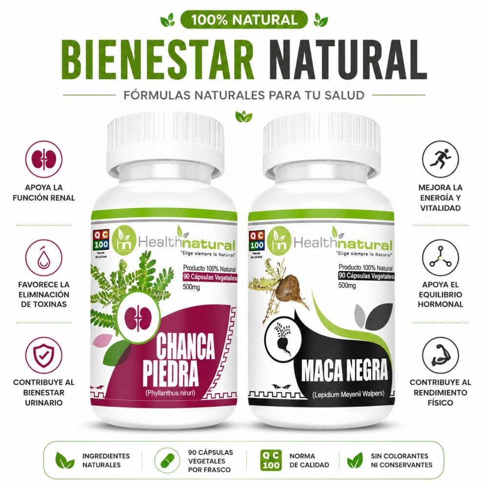 CHANCA PIEDRA HEALTHNATURAL 500MG Y MACA NEGRA HEALTHNATURAL 500MG