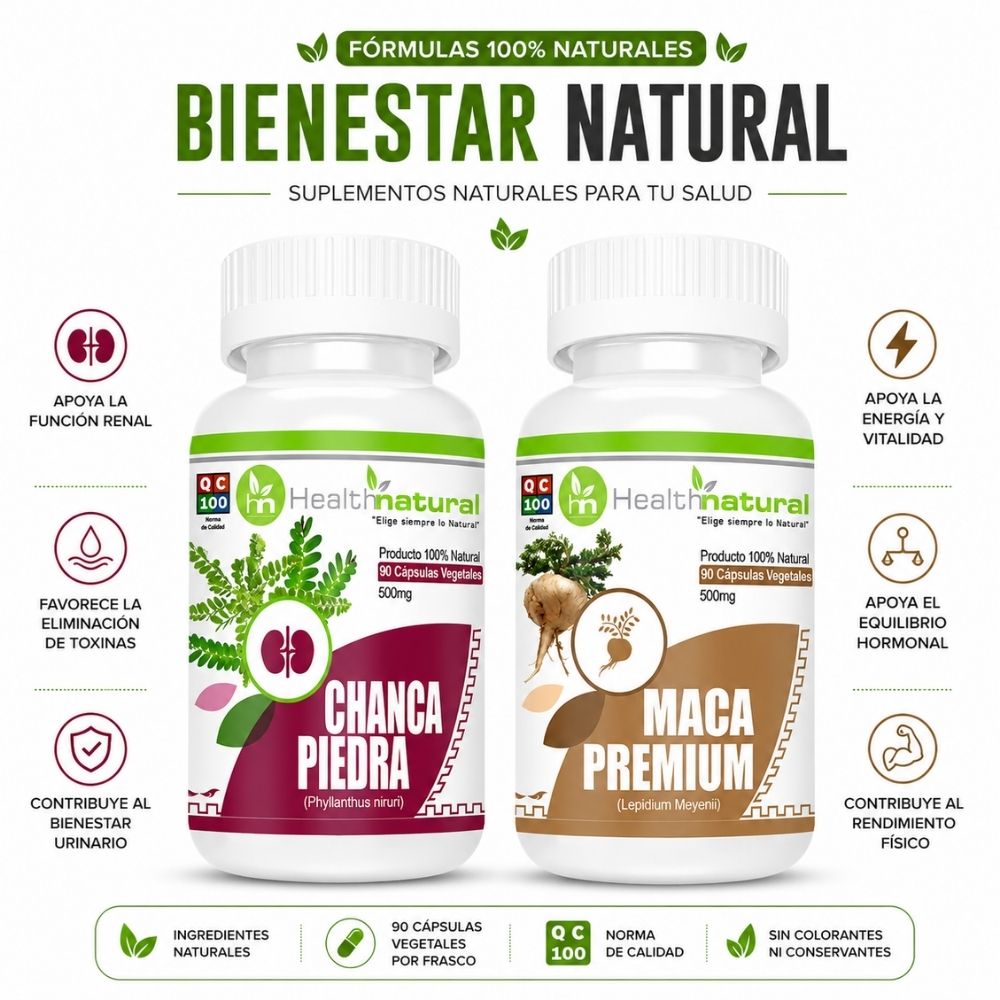 CHANCA PIEDRA HEALTHNATURAL 500MG Y MACA PREMIUM HEALTHNATURAL 500MG