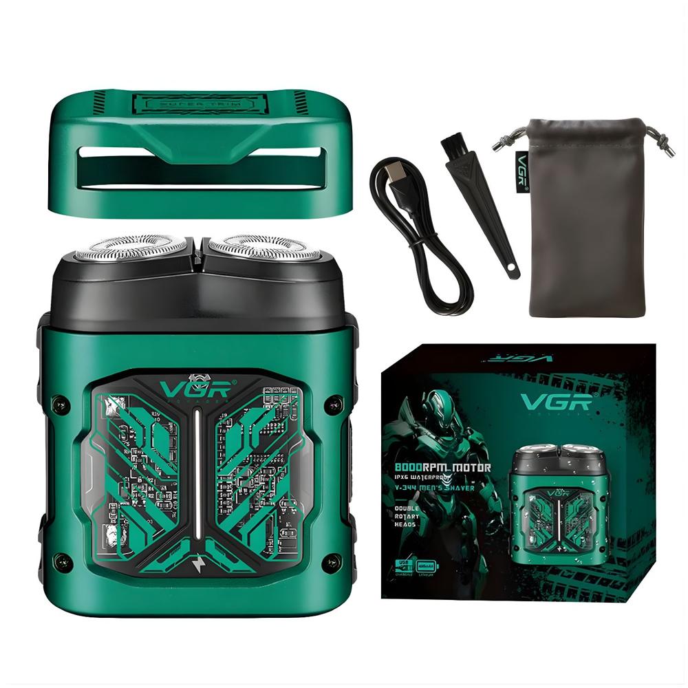 Rasuradora Barba VGR V-344 Eléctrica Rotativa Recargable USB-C Verde