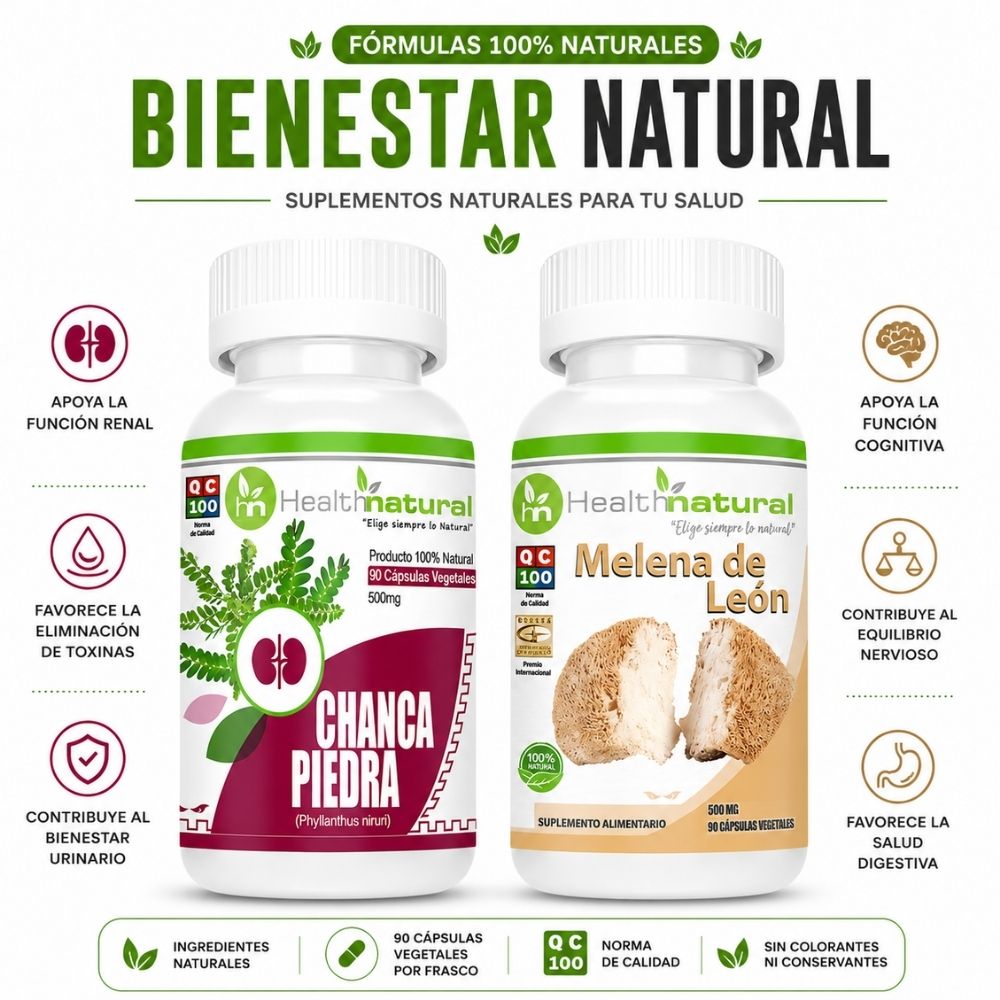 CHANCA PIEDRA HEALTHNATURAL 500MG Y MELENA DE LEÓN HEALTHNATURAL 500MG