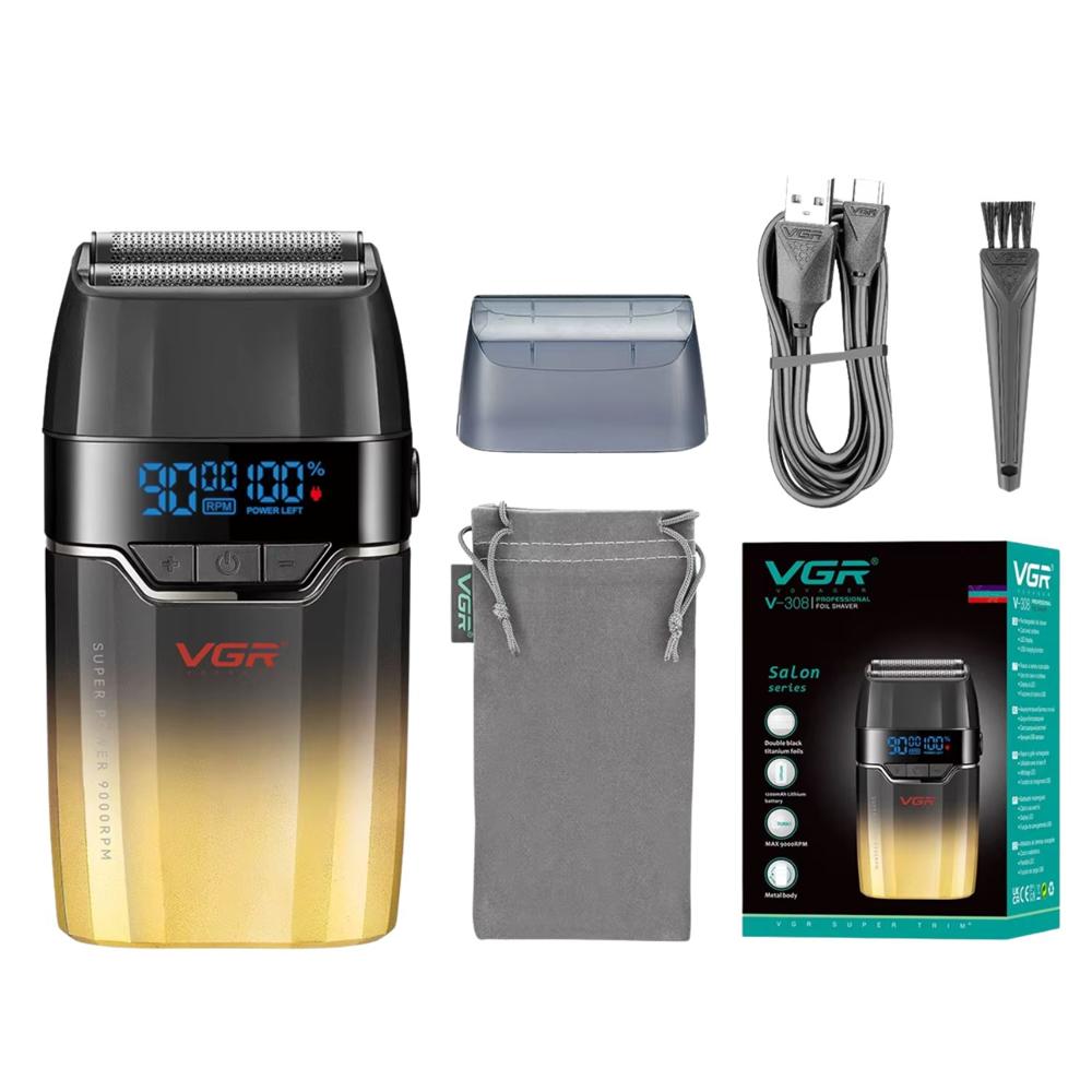 Afeitadora Eléctrica Profesional Recargable para Barba VGR V-308 9000 RPM Amarillo