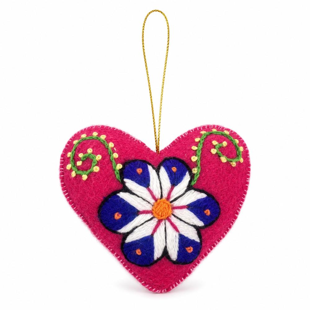 CORAZON BORDADO PEQUEÑO ECOALPACA LLAVERO CON FIELTRO BABY ALPACA ROJO