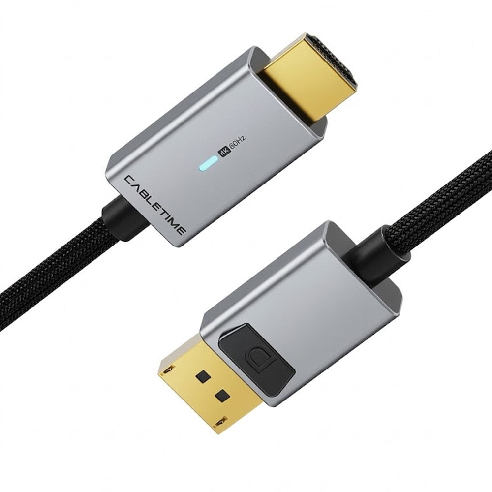 Cable DisplayPort a HDMI CABLETIME 3m 4K 60Hz Seguro Latch LED Indicador Nylon Trenzado CD30N
