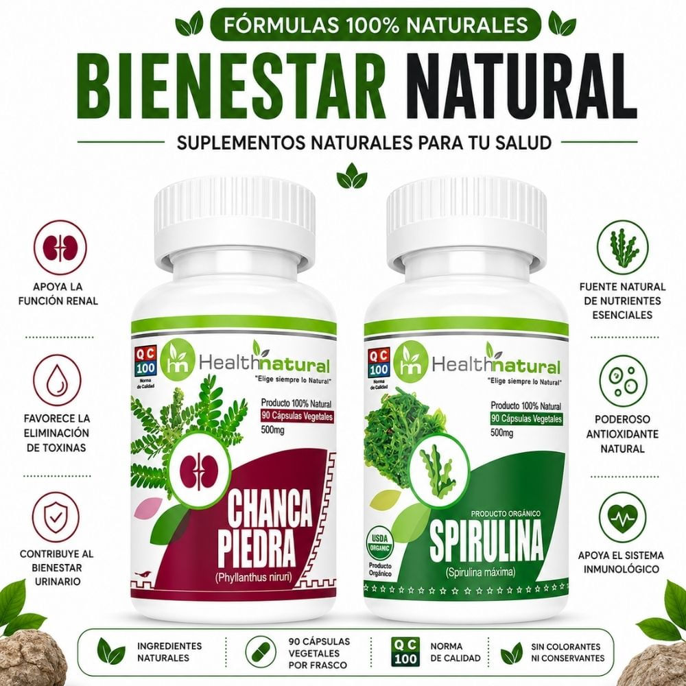 CHANCA PIEDRA HEALTHNATURAL 500MG Y SPIRULINA HEALTHNATURAL 500MG