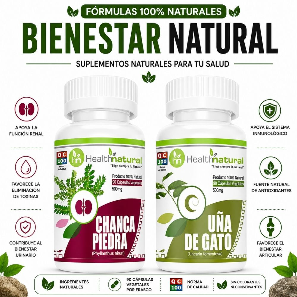 CHANCA PIEDRA HEALTHNATURAL 500MG Y UÑA DE GATO HEALTHNATURAL 500MG