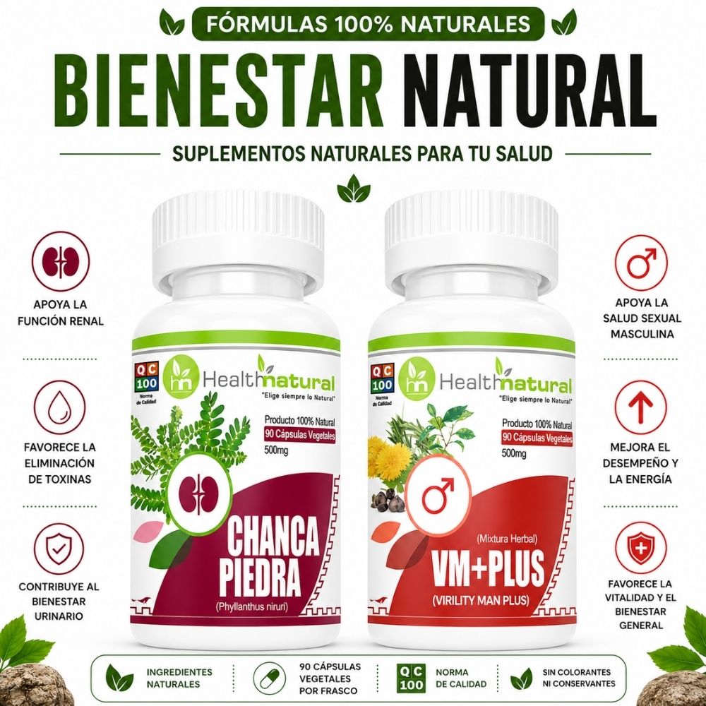 CHANCA PIEDRA HEALTHNATURAL 500MG Y VM VIRILITY MAN PLUS 500MG