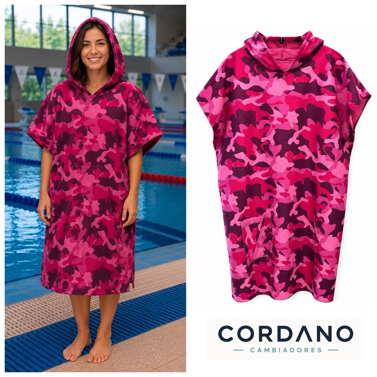 Toalla Cordano Poncho Adulto Camuflado Fucsia Talla L Unisex