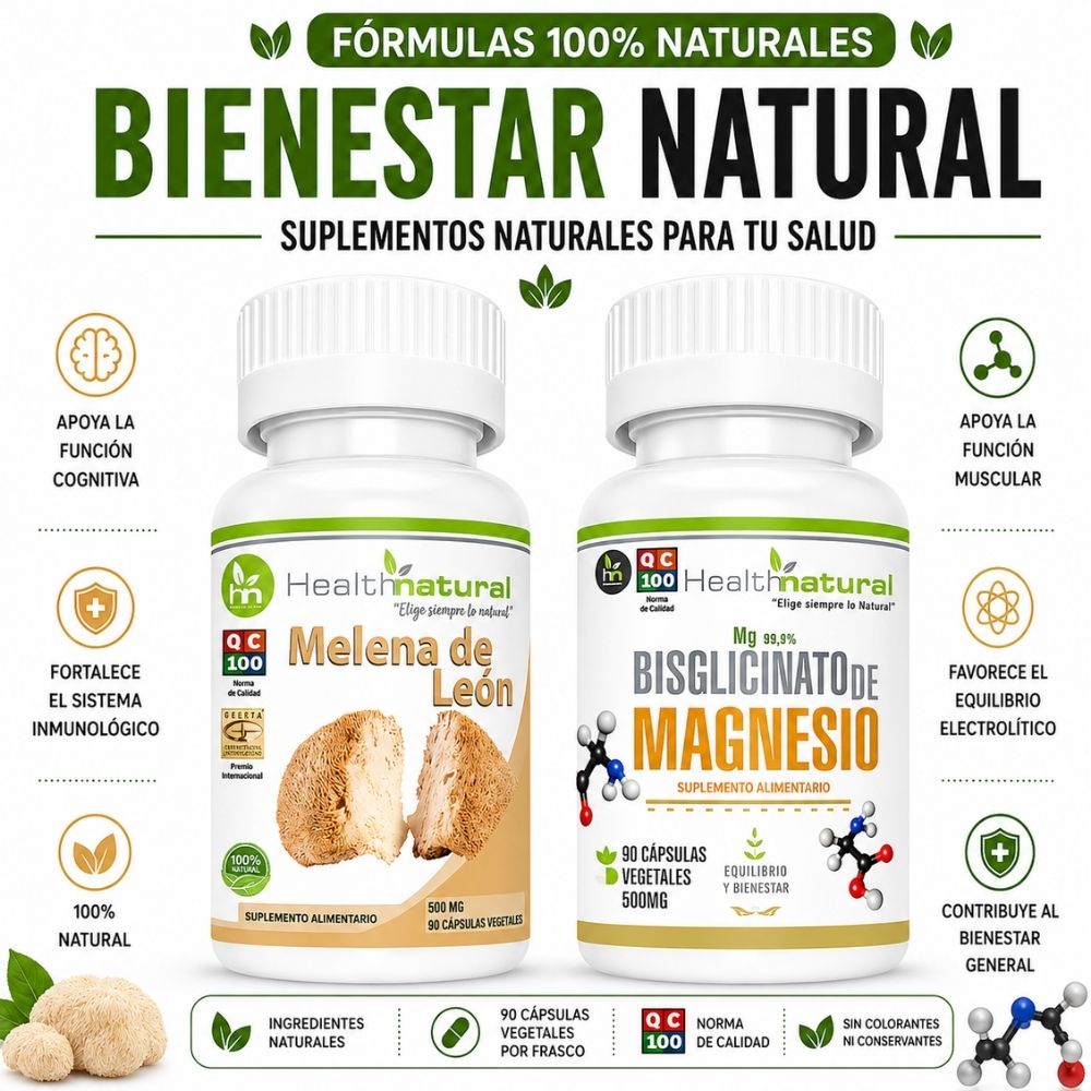 MELENA DE LEÓN HEALTHNATURAL Y BISGLICINATO DE MAGNESIO HEALTHNATURAL