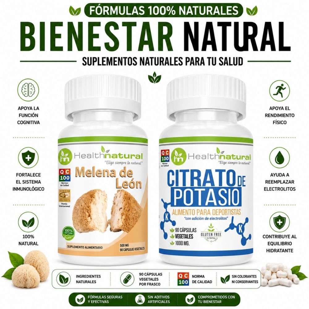 MELENA DE LEÓN HEALTHNATURAL Y CITRATO DE POTASIO HEALTHNATURAL 1000MG