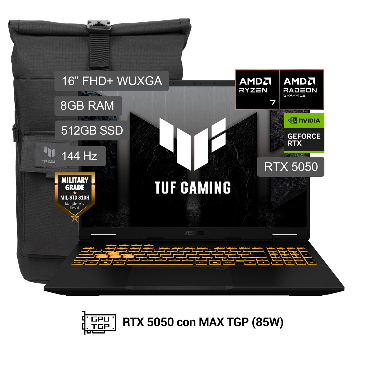 Laptop Gamer ASUS 16" FX610UH-TU030W R7-260 8GB 512GB RTX5050 + Mochila TUF