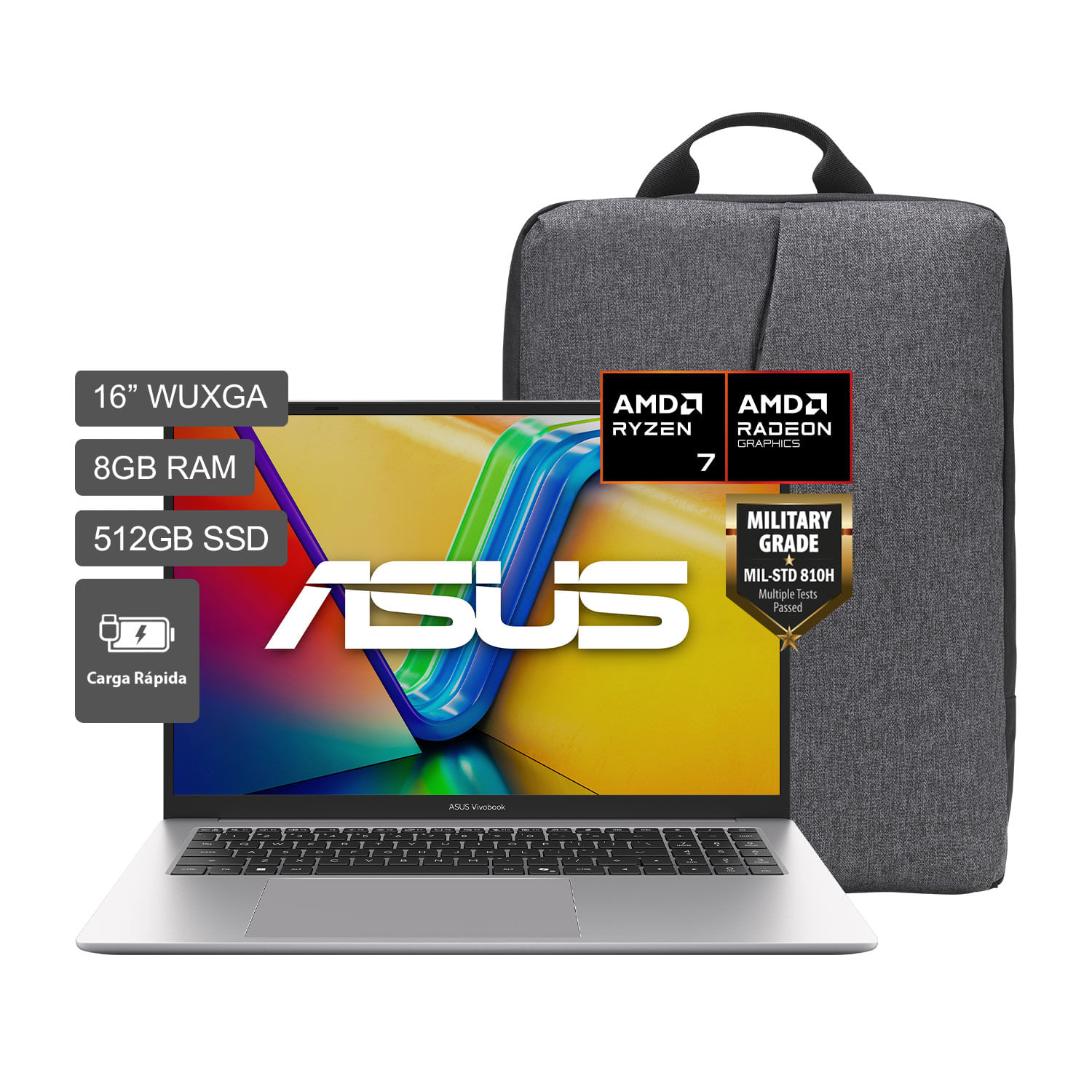 Laptop ASUS 16" M1652XA-MB002W R7-7840HS 8G 512G + Mochila