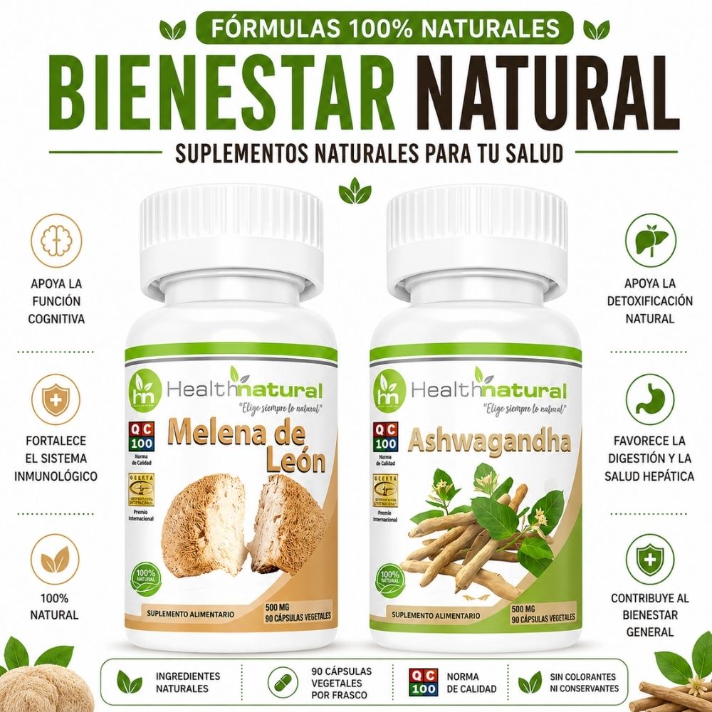 MELENA DE LEÓN HEALTHNATURAL 500MG Y ASHWAGANDHA HEALTHNATURAL 500MG