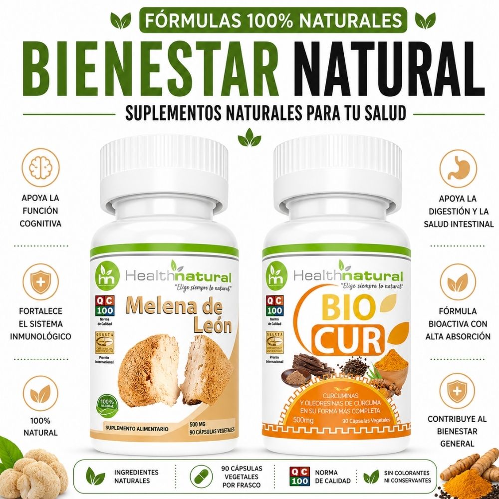 MELENA DE LEÓN HEALTHNATURAL 500MG Y BIOCUR HEALTHNATURAL 500MG