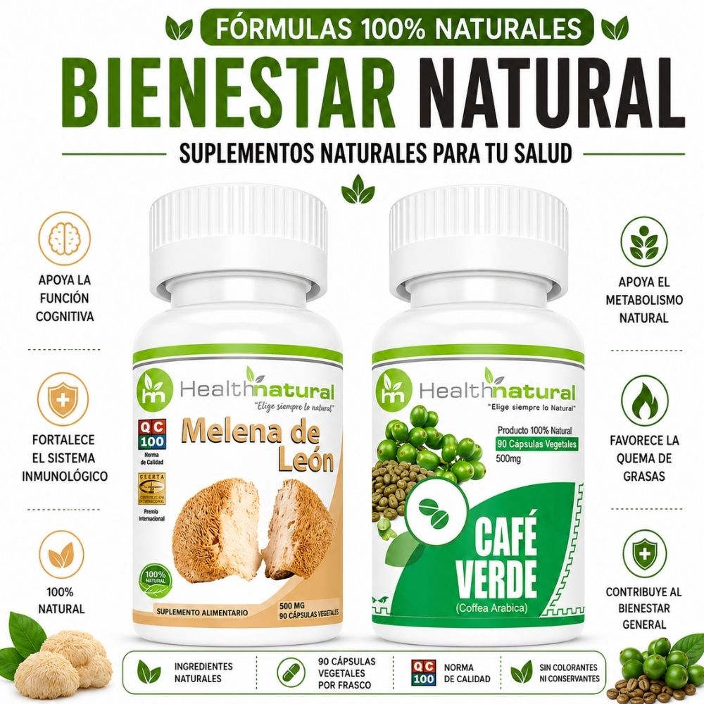 MELENA DE LEÓN HEALTHNATURAL 500MG Y CAFÉ VERDE HEALTHNATURAL 500MG