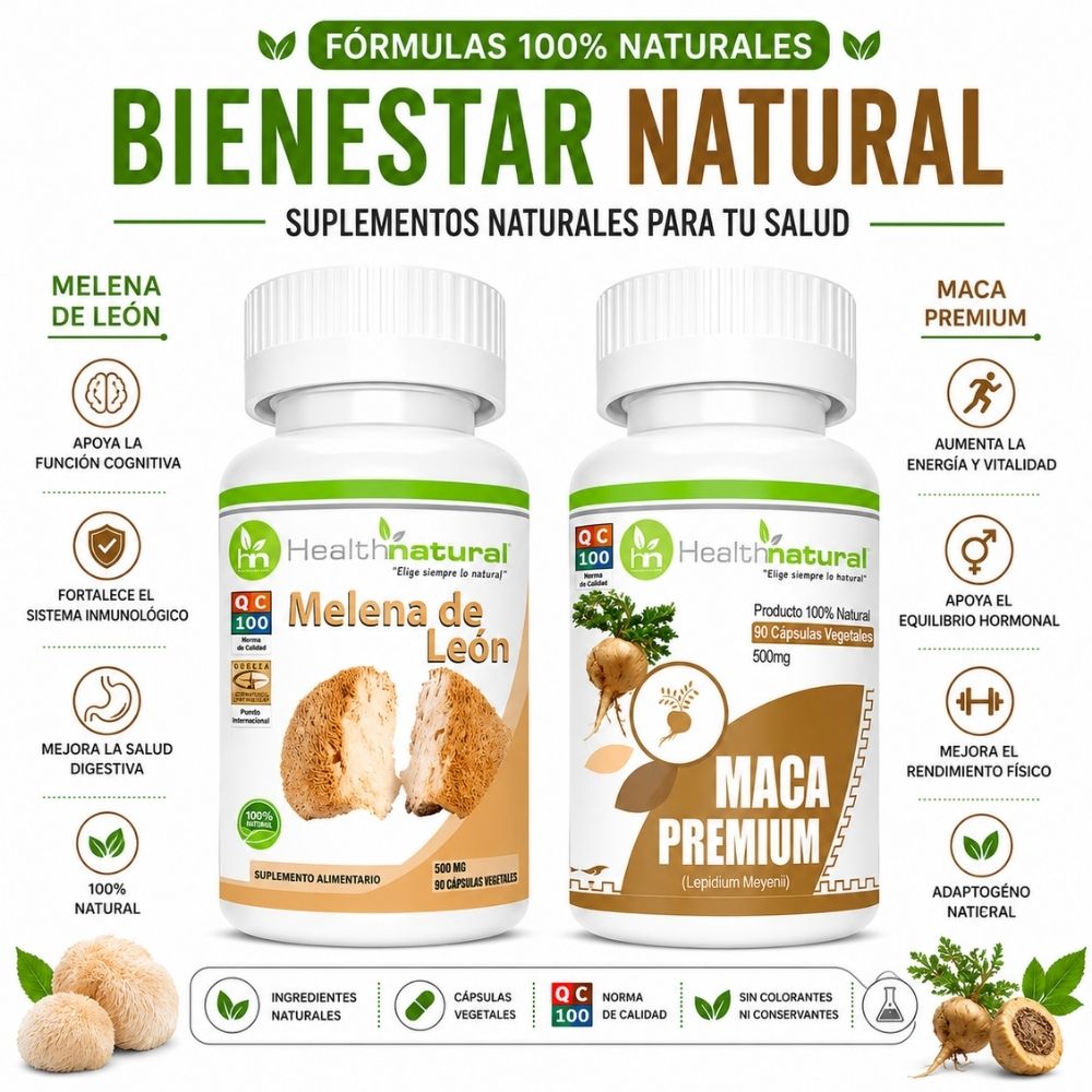 MELENA DE LEÓN HEALTHNATURAL 500MG Y MACA PREMIUM HEALTHNATURAL 500MG