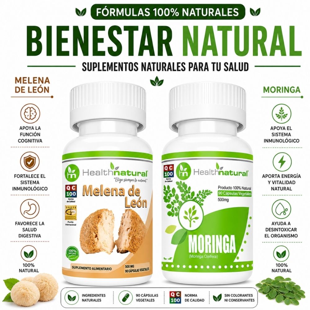 MELENA DE LEÓN HEALTHNATURAL 500MG Y MORINGA HEALTHNATURAL 500MG