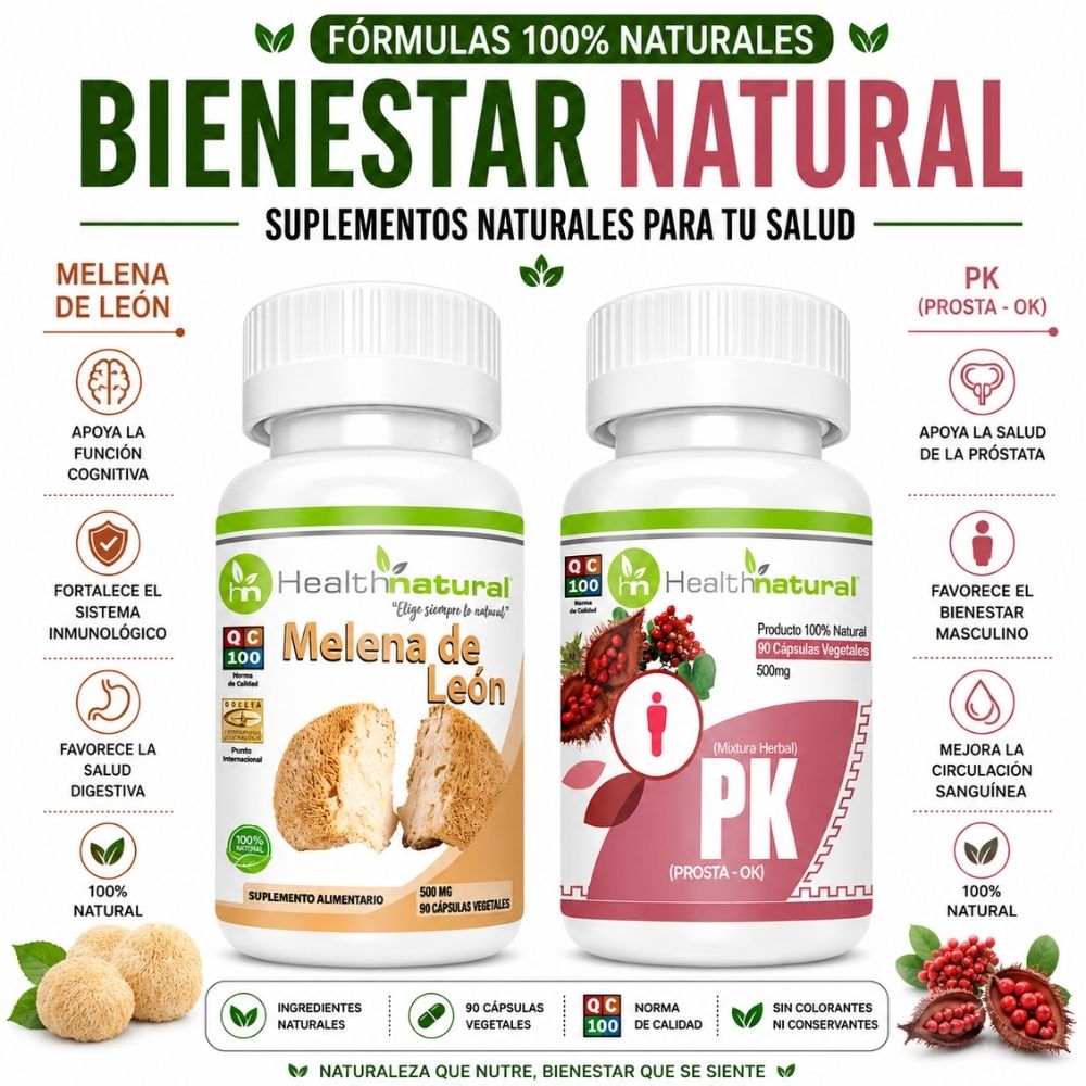 MELENA DE LEÓN HEALTHNATURAL 500MG Y PK PROSTA OK HEALTHNATURAL 500MG