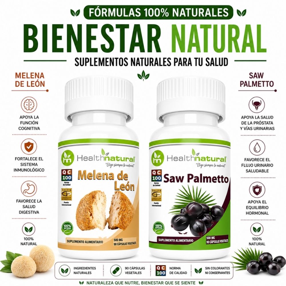 MELENA DE LEÓN HEALTHNATURAL 500MG Y SAW PALMETTO HEALTHNATURAL 500MG